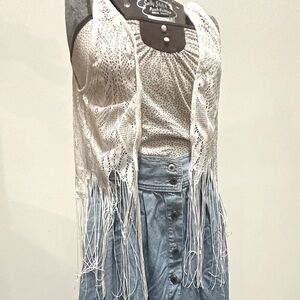 Black Poppy white lace fringe boho festival vest (med/lg)
